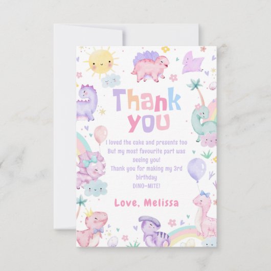 Roze Dinosaurus T-Rex Verjaardag Dank u Kaart (Voorkant)