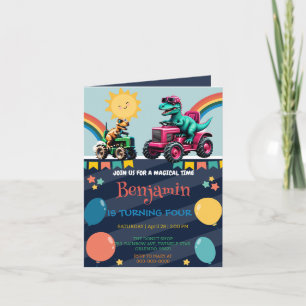 Roze dinosaurus tractor regenboog Verjaardagsjonge