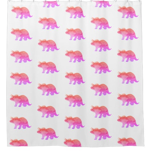 Roze Dinosaurus Triceratops Schilderij Douchegordijn (Voorkant)