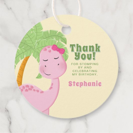 Roze Dinosaurus Verjaardag Bedankjes Labels (Achterkant)