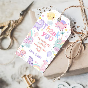 Roze Dinosaurus Verjaardag Dank u Cadeau Labels Cadeaulabel
