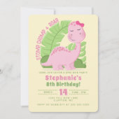 Roze Dinosaurus Verjaardag Kaart (Voorkant)