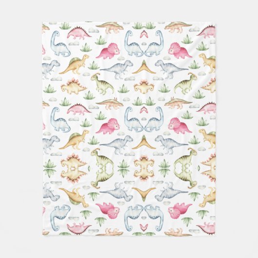 Roze Dinosaurus Verjaardagsfeest, Meisjes Dinosaur Fleece Deken (Voorkant)