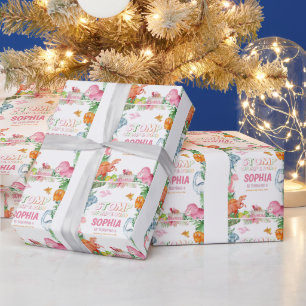 Roze Dinosaurus Verjaardagsfeestje, Meisjes Dinosa Cadeaupapier