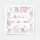 Roze Dinosaurus Verjaardagsfeestje Servetten (Voorkant)