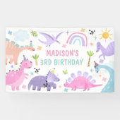 Roze Dinosaurus Verjaardagsfeestje Spandoek (Horizontaal)