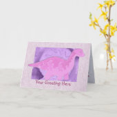 Roze dinosaurus Wenskaart Kaart (Gele Bloem)