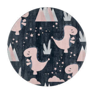Roze dinosaurussen, donkere achtergrond, schattig snijplank