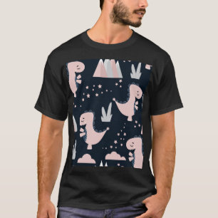 Roze dinosaurussen, donkere achtergrond, schattig t-shirt