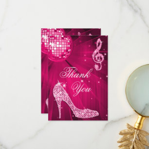 Roze Disco Bal Glitter Hakken Dank Je Bedankkaart