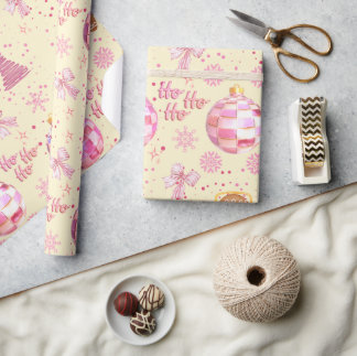 Roze Disco Bal Kerst Inpakpapier