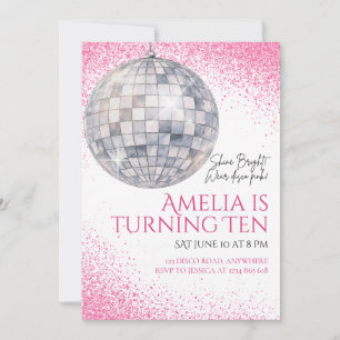 Roze Disco Bal Verjaardagsuitnodiging Kaart