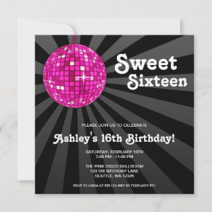 Roze Disco Ball Sweet 16 Birthday Invitations Kaart