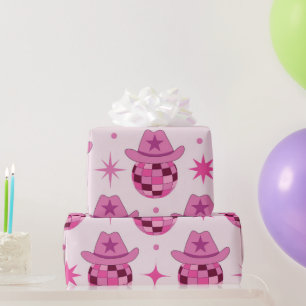 Roze Disco Cowgirl Hoed Patroon met Sterren Cadeaupapier