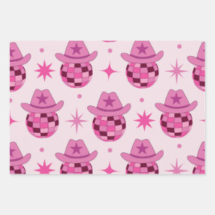 Roze Disco Cowgirl Hoed Patroon met Sterren Inpakpapier Vel