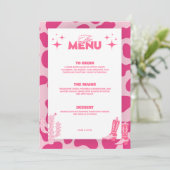 Roze Disco Cowgirl Retro Bruiloft Menu Kaarten (Staand voorkant)