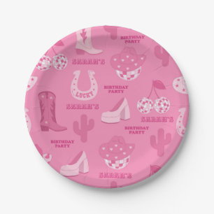 Roze   Disco Cowgirl verjaardagsfeestje Papieren Bordje