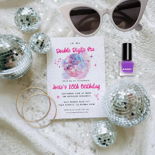 roze disco   Dubbel cijfer 10e verjaardag Kaart