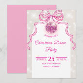 Roze Disco Glitter Meisjes Kerstfeest Uitnodiging (Voorkant / Achterkant)