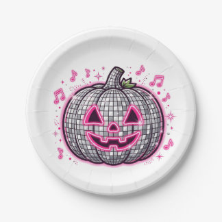 Roze Disco Pompoen Halloween Feestbord Papieren Bordje