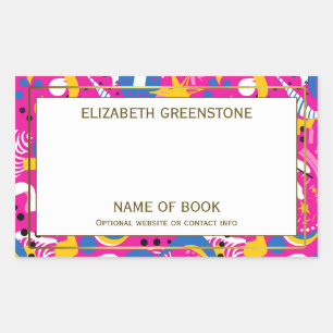 Roze Disco Thema Auteur Signature Bookplate Rechthoekige Sticker