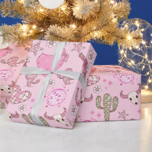 Roze Disco Western Cowgirl Patroon Cadeaupapier