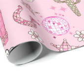 Roze Disco Western Cowgirl Patroon Cadeaupapier (Rol Hoek)