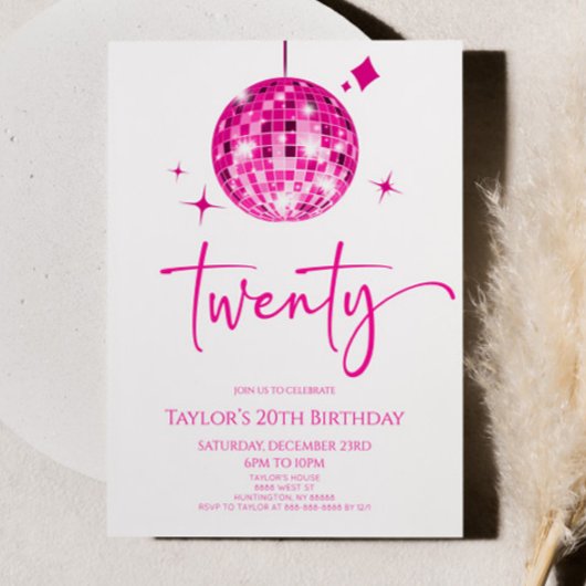 Roze Discobal 20e verjaardagsfeest Kaart
