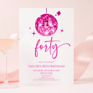 Roze Discobal 40e verjaardagsfeest Kaart
