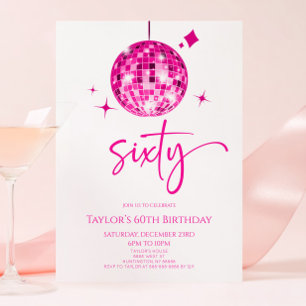 Roze discobal 60e verjaardagsfeest kaart