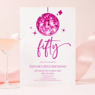 Roze Discobal Vijftig 50ste verjaardagsfeest Kaart