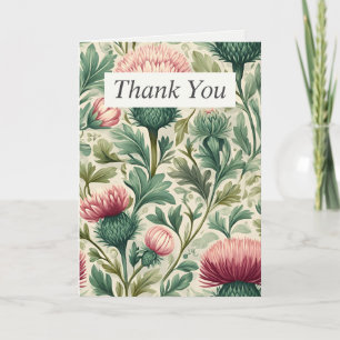 Roze distel bloemen op crème dank je kaart