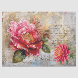  Roze Distressed  Bloemen Decoupage Tissuepapier