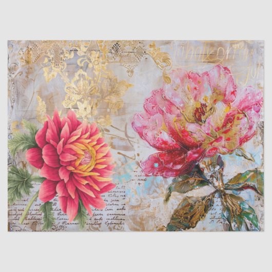  Roze Distressed  Bloemen Decoupage Tissuepapier (Voorkant)