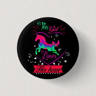 Roze Dit meisje houdt van haar paard Ronde Button 3,2 Cm
