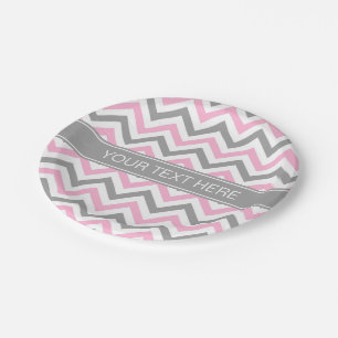 Roze Dk Gray White LG Chevron Gray Name Monogram Papieren Bordje
