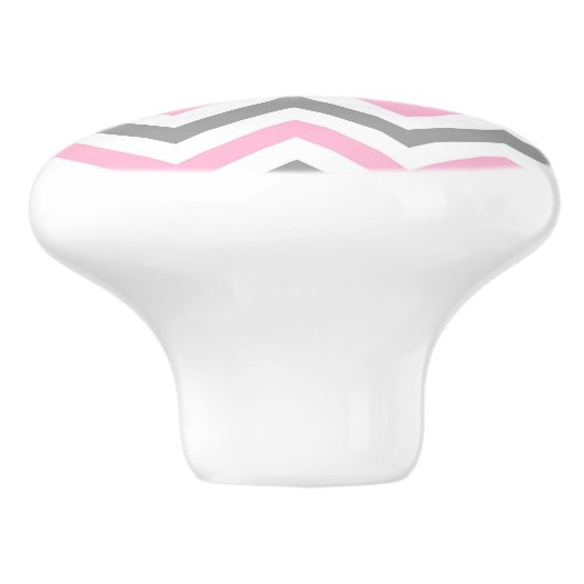 Roze, Dk Grey Wht Large Chevron ZigZag Pattern Keramische Knop (Zijkant)