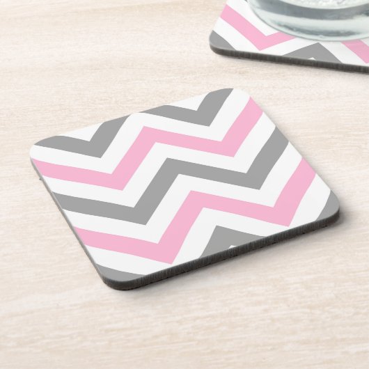 Roze, Dk Grey Wht Large Chevron ZigZag Pattern Onderzetter (Linkerzijde)