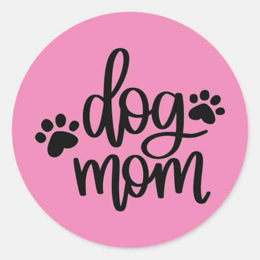 Roze Dog mama Paws Ronde Sticker (Voorkant)