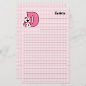 Roze Dog Mongrammed Letter D Lined Briefpapier (Voorkant / Achterkant)