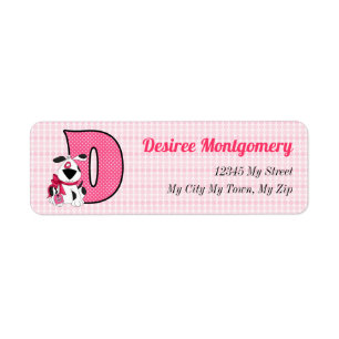 Roze Dog Monogram Letter D Adres Etiket