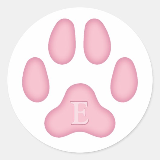 Roze Dog Paw Afdrukken Gepersonaliseerd Pet Monogr Ronde Sticker (Voorkant)