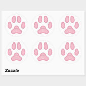 Roze Dog Paw Afdrukken Gepersonaliseerd Pet Monogr Ronde Sticker (Vel)
