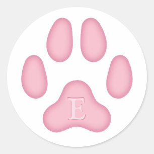Roze Dog Paw Afdrukken Gepersonaliseerd Pet Monogr Ronde Sticker