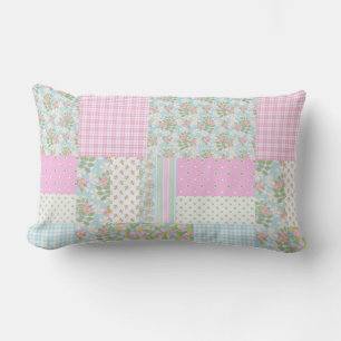 Roze Dog Roos Faux Patchwork Lumbar Kussens