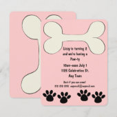 Roze Doggy Theme Birthday Uitnodiging (Voorkant / Achterkant)