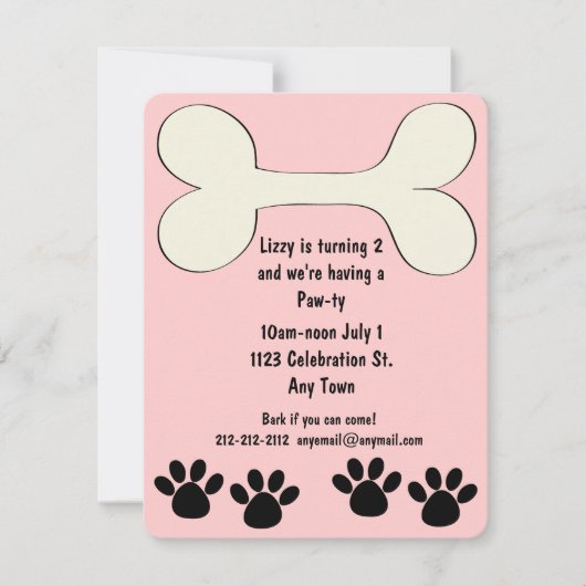 Roze Doggy Theme Birthday Uitnodiging (Voorkant)