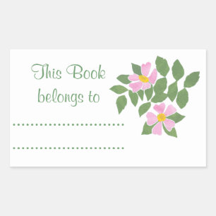 Roze Dogroses op Blauw Blad van Boekplaten Rechthoekige Sticker