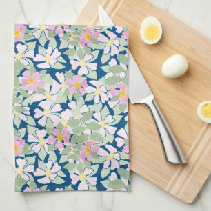  roze dogroses op Navy Blue Kitchen Towel Theedoek