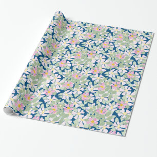 roze Dogroses op Navy Blue Wrapping Paper Cadeaupapier